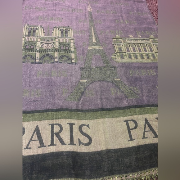 PARIS Gold & Mauve Purple Eiffel Tower Neck Scarf/Wrap - Picture 2 of 4